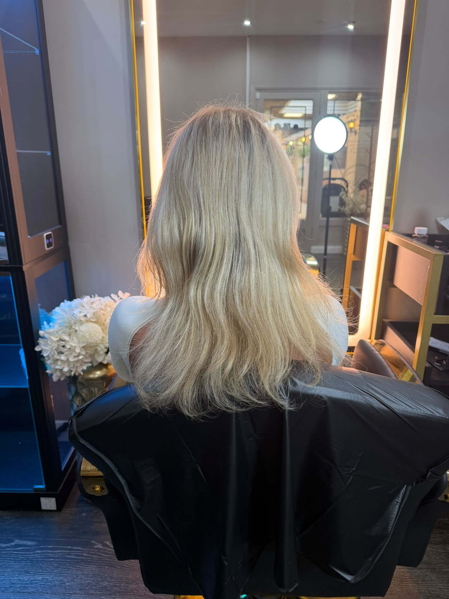 Real client hair extensions with soft waves